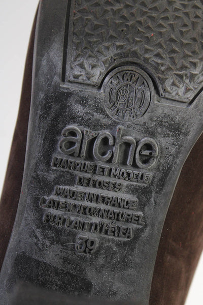 Arche Women's Round Toe Suede Slip-On Block Heels Work Pumps Brown Size 9.5