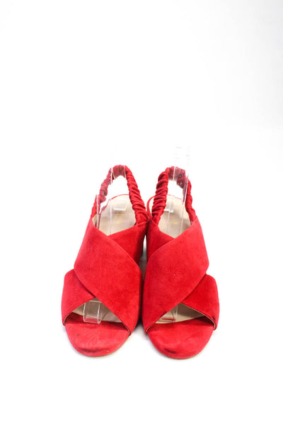 Cole Haan Women's Open Toe Block Heels Sling Back Suede Sandals Red Size 8.5