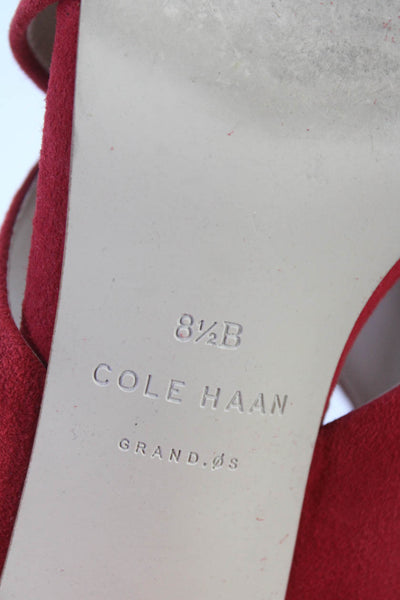 Cole Haan Women's Open Toe Block Heels Sling Back Suede Sandals Red Size 8.5