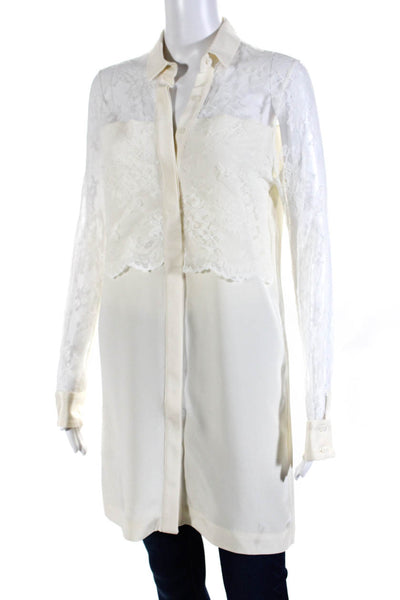Erin Women's Collar Long Sleeves Lace Trim Button Down Shirt Ivory Size 4