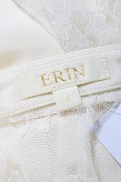 Erin Women's Collar Long Sleeves Lace Trim Button Down Shirt Ivory Size 4
