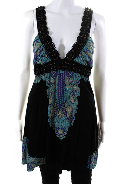 Free People Womens Sleeveless Sweetheart Beaded Trim Blouse Top Black Size Small