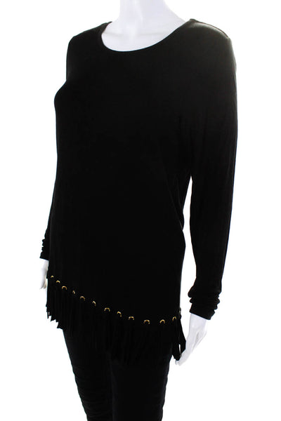 Michael Michael Kors Womens Long Sleeve Fringe Trim Blouse Top Black Size Medium