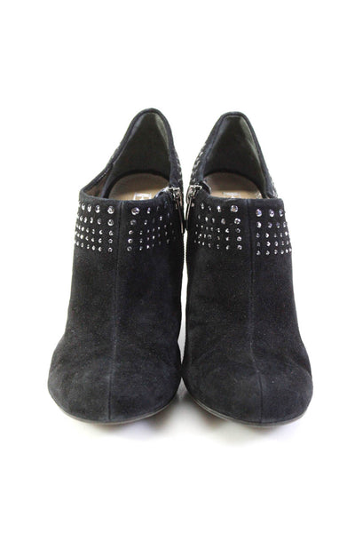 Enzo Angiolini Womens Suede Rhinestone Studded Block Heel Booties Black Size 7