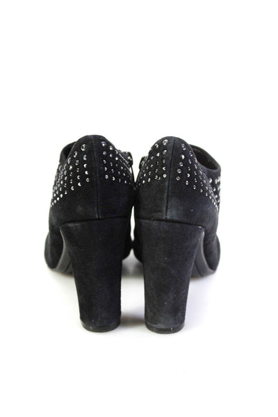 Enzo Angiolini Womens Suede Rhinestone Studded Block Heel Booties Black Size 7