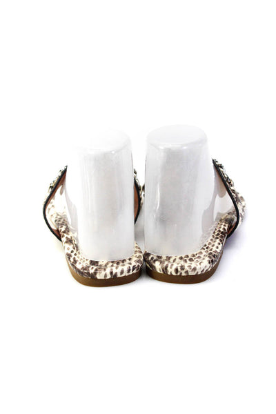 Coach Women's Leather Snakeskin Print T-strap Chain Sandals Brown Size 7.5