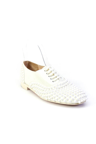 Christian Louboutin Womens Patent Leather Studded Oxfords White Size 37 7