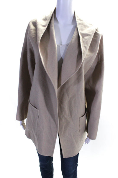 Strenesse Women's Hood Long Sleeves Open Front Coat Beige Size M