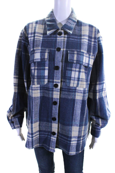 Re:Named Womens Plaid Button Down Shirt Blue Wool Blend Size Small