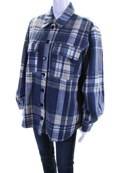 Re:Named Womens Plaid Button Down Shirt Blue Wool Blend Size Small