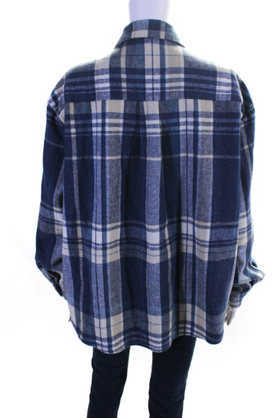 Re:Named Womens Plaid Button Down Shirt Blue Wool Blend Size Small