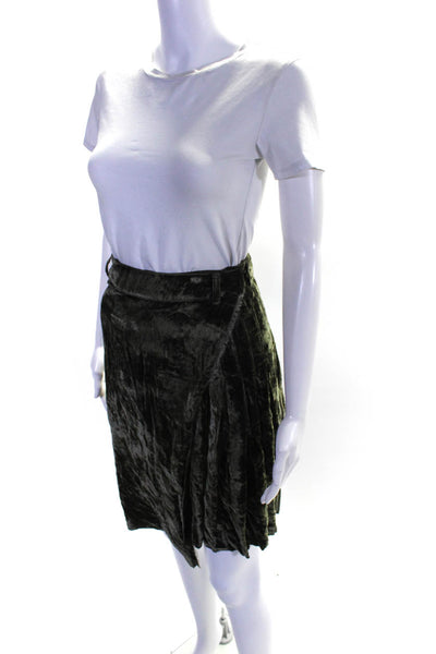 Paul Smith Womens Velvet A Line Pleated Wrap Skirt Green Size EUR 44