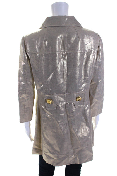 Per Se Women's Metallic Collared Mid Length Jacket Gold Size 10