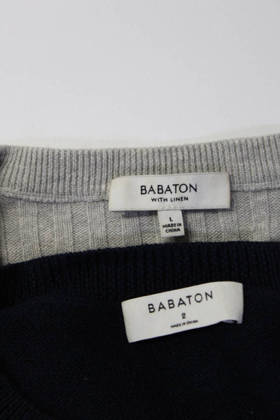 Babaton Womens Crew Neck Crop Ribbed Sweater Blue Gray Size 2 Large Lot 2