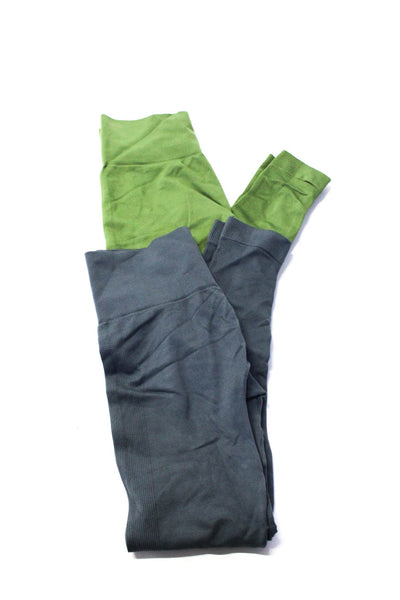 Set Active Womens Ribbed Crop Leggings Pants Green Gray Size Small Lot 2