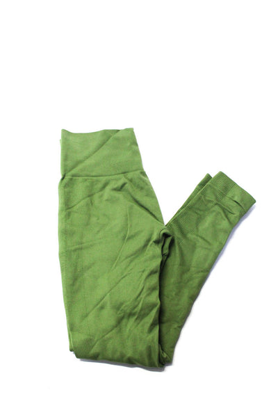 Set Active Womens Ribbed Crop Leggings Pants Green Gray Size Small Lot 2