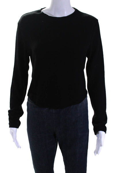 LNA Womens Crew Neck Open Back Crop Pullover Sweater Black Size Medium