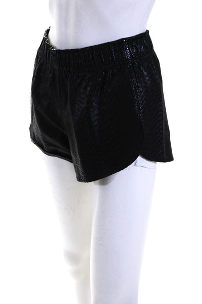 Rails Womens Embossed Leather Faux Snakeskin Elastic Waist Shorts Black Large