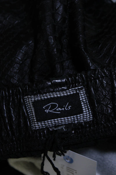 Rails Womens Embossed Leather Faux Snakeskin Elastic Waist Shorts Black Large