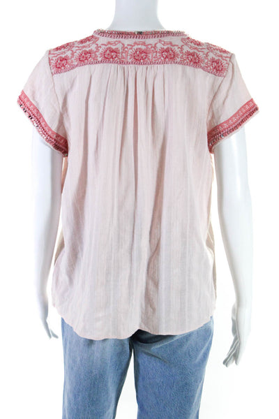 Calypso Saint Barth Womens Cotton Sequin Embroidered V-Neck Blouse Pink Size M