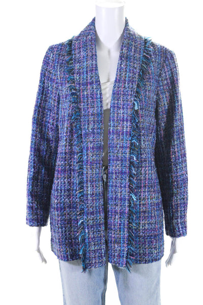 Carlisle Women's Open Front Fringe Long Tweed Jacket Multicolor Size 10