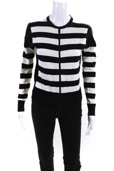 W by Worth Women's Round Neck Long Sleeves Full Zip Cardigan Stripe Size S