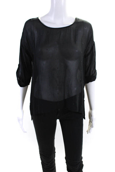 AG Women's Round Neck 3/4 Sleeves Studs Blouse Black Size XS