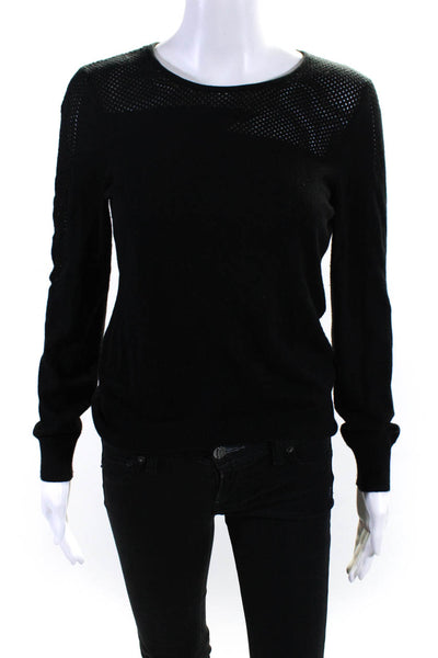 W by Worth Women's Round Neck Mesh Long Sleeves Sweater Black Size S