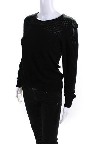 W by Worth Women's Round Neck Mesh Long Sleeves Sweater Black Size S