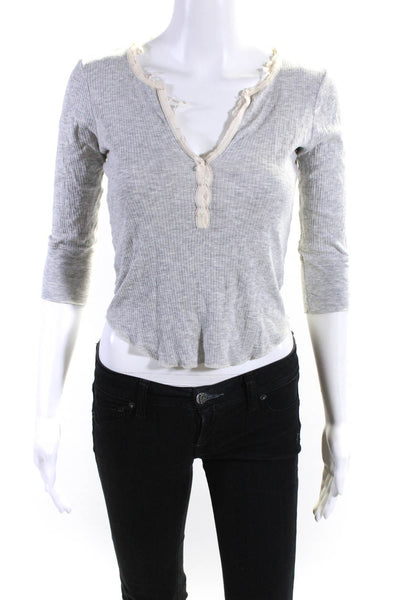 Joie Women's Long Sleeve Distressed V-Neck Blouse Gray Size S