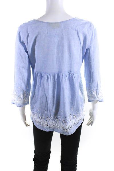 Roberta Roller Rabbit Women's Cotton Lace Trim Long Sleeve Blouse Blue Size XS