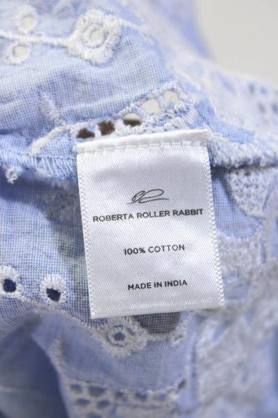 Roberta Roller Rabbit Women's Cotton Lace Trim Long Sleeve Blouse Blue Size XS