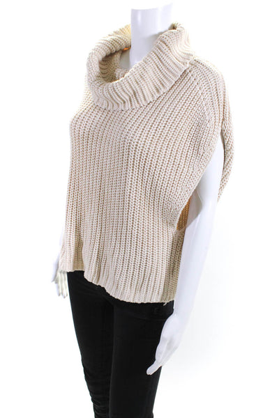 525 America Women's Cotton Sleeveless Turtleneck Knit Blouse Beige Size L