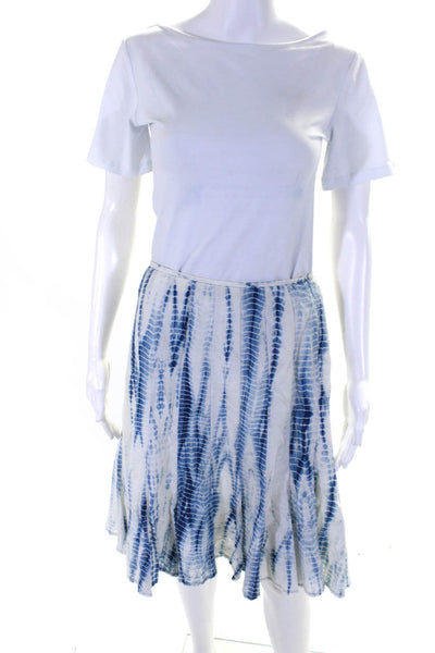 Lafayette 148 New York Womens Silk Tie-Dye Lined Short Skirt White Blue Size M