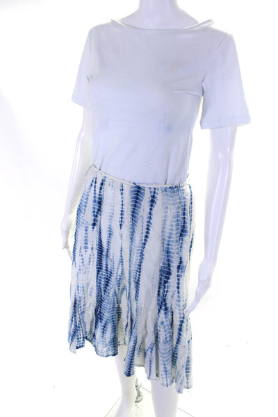 Lafayette 148 New York Womens Silk Tie-Dye Lined Short Skirt White Blue Size M