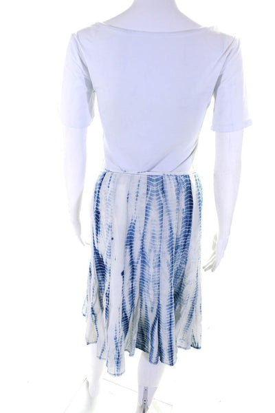 Lafayette 148 New York Womens Silk Tie-Dye Lined Short Skirt White Blue Size M