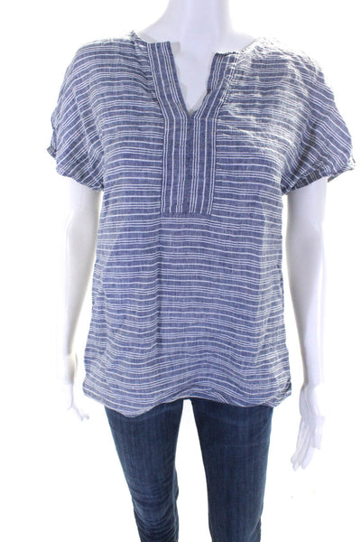 Lafayette 148 New York Womens Striped Print V-Neck Tunic Shirt Blue White Size P