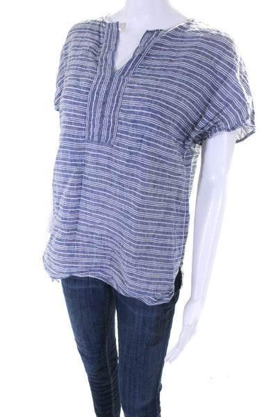 Lafayette 148 New York Womens Striped Print V-Neck Tunic Shirt Blue White Size P