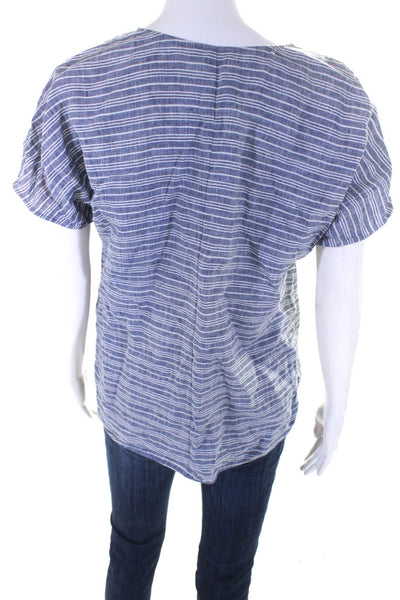 Lafayette 148 New York Womens Striped Print V-Neck Tunic Shirt Blue White Size P