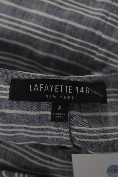 Lafayette 148 New York Womens Striped Print V-Neck Tunic Shirt Blue White Size P