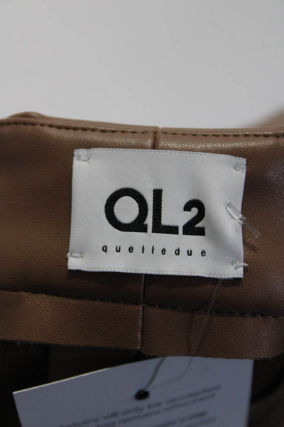 QL2 Women's Vegan Leather Straight Leg Pants Light Brown Size 40