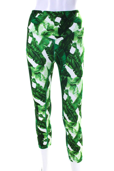 Bandier Womens High Rise Leaf Printed Cropped Leggings Green White Size XS