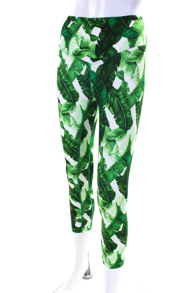 Bandier Womens High Rise Leaf Printed Cropped Leggings Green White Size XS