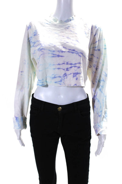 Cotton Citizen Womens Crew Neck Tie Dyed Cropped Sweatshirt White Purple Size XS