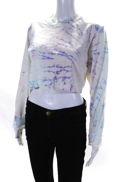 Cotton Citizen Womens Crew Neck Tie Dyed Cropped Sweatshirt White Purple Size XS