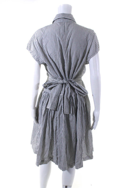 Norma Kamali Womens Cotton Striped Print Belted Buttoned Dress White Size XL