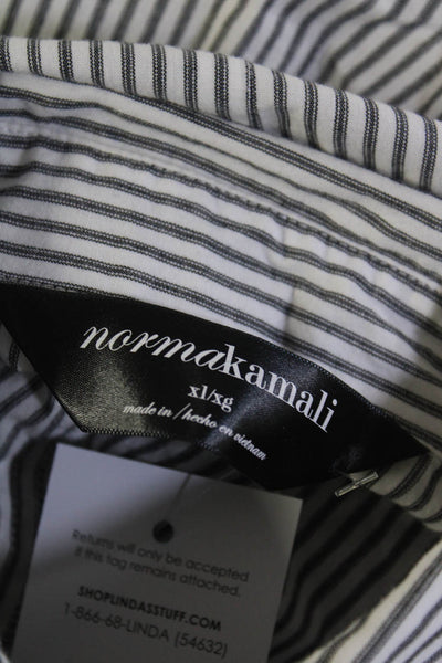 Norma Kamali Womens Cotton Striped Print Belted Buttoned Dress White Size XL