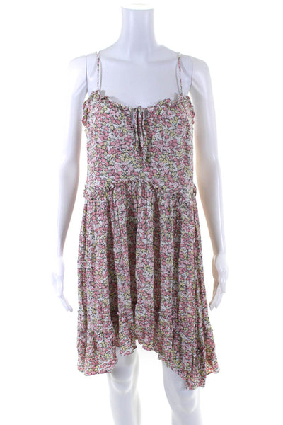 Scoop Womens Floral Print Strapped Tied Ruffled Tiered A-Line Dress Pink Size M