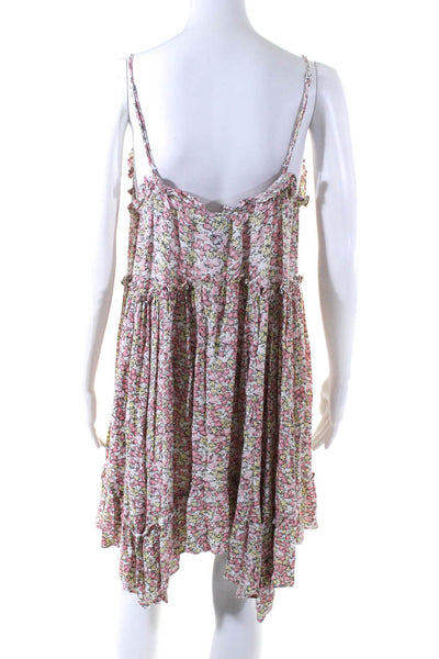 Scoop Womens Floral Print Strapped Tied Ruffled Tiered A-Line Dress Pink Size M
