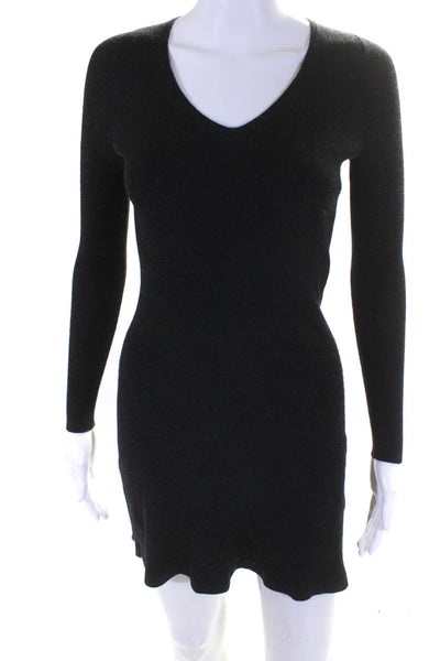 Theyskens Theory Womens V Neck Long Sleeved A Line Sweater Dress Gray Size P